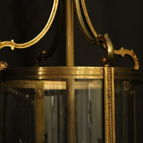 FRENCH LARGE PAIR OF GILDED BRONZE ANTIQUE HALL LANTERNS - ADDITIONAL PHOTO 2