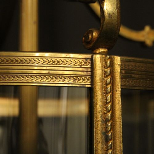 FRENCH LARGE PAIR OF GILDED BRONZE ANTIQUE HALL LANTERNS - ADDITIONAL PHOTO 4