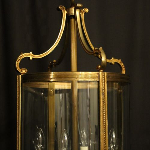 FRENCH LARGE PAIR OF GILDED BRONZE ANTIQUE HALL LANTERNS - ADDITIONAL PHOTO 5