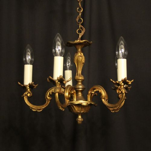 french small gilded brass 5 light antique chandelier - CATEGORY: ANTIQUE LIGHTING - DATED 1930
