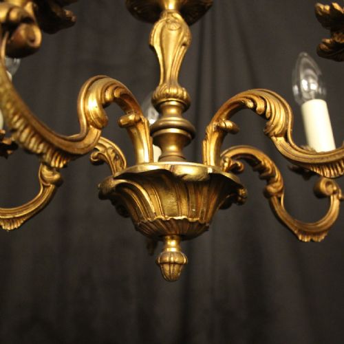 FRENCH SMALL GILDED BRASS 5 LIGHT ANTIQUE CHANDELIER - ADDITIONAL PHOTO 2