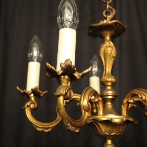 FRENCH SMALL GILDED BRASS 5 LIGHT ANTIQUE CHANDELIER - ADDITIONAL PHOTO 3