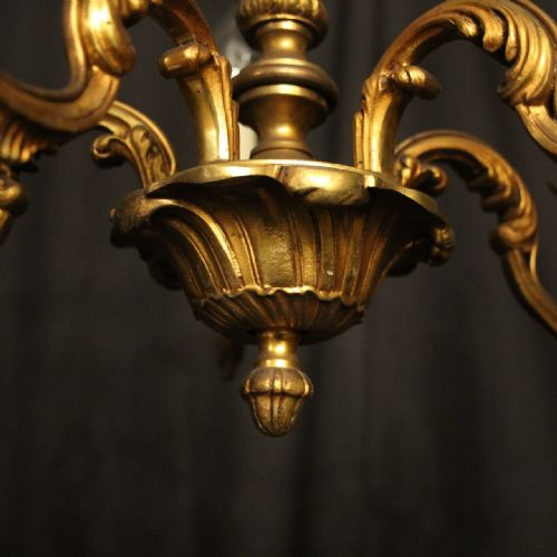 FRENCH SMALL GILDED BRASS 5 LIGHT ANTIQUE CHANDELIER - ADDITIONAL PHOTO 5