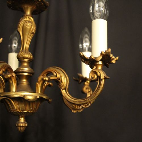 FRENCH SMALL GILDED BRASS 5 LIGHT ANTIQUE CHANDELIER - ADDITIONAL PHOTO 6
