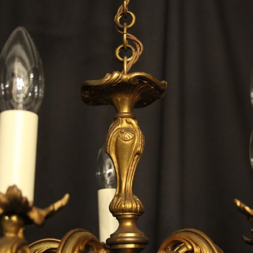 FRENCH SMALL GILDED BRASS 5 LIGHT ANTIQUE CHANDELIER - ADDITIONAL PHOTO 7