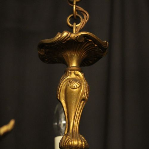FRENCH SMALL GILDED BRASS 5 LIGHT ANTIQUE CHANDELIER - ADDITIONAL PHOTO 8