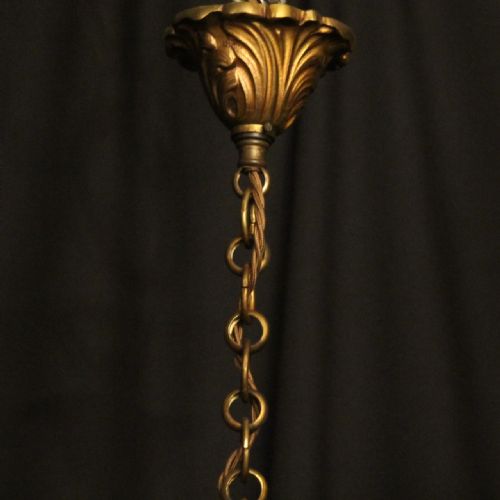 FRENCH SMALL GILDED BRASS 5 LIGHT ANTIQUE CHANDELIER - ADDITIONAL PHOTO 9