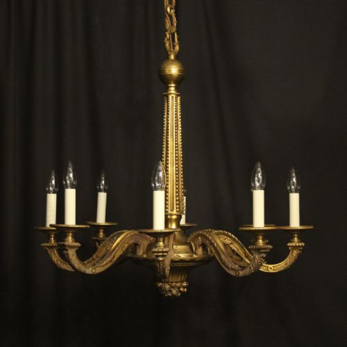 french gilded bronze 8 light antique chandelier - CATEGORY: ANTIQUE LIGHTING - DATED 19TH CENTURY
