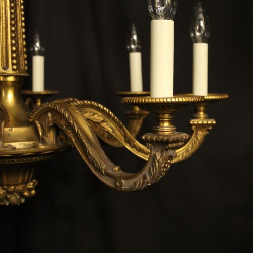 FRENCH GILDED BRONZE 8 LIGHT ANTIQUE CHANDELIER - ADDITIONAL PHOTO 1