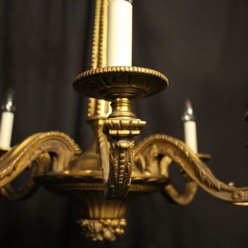 FRENCH GILDED BRONZE 8 LIGHT ANTIQUE CHANDELIER - ADDITIONAL PHOTO 2