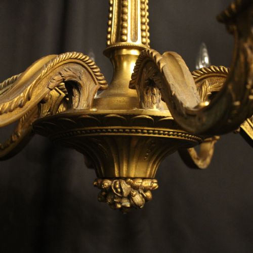 FRENCH GILDED BRONZE 8 LIGHT ANTIQUE CHANDELIER - ADDITIONAL PHOTO 5