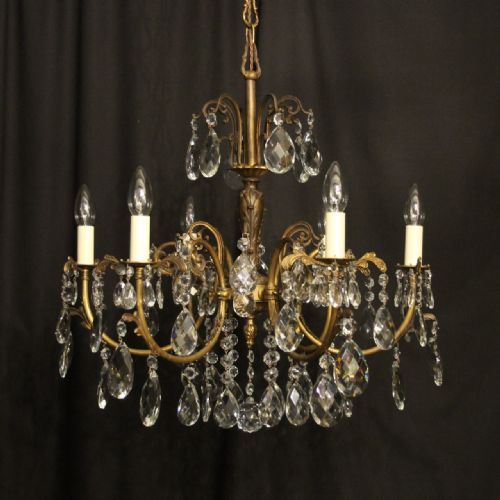 italian 6 light gilded crystal antique chandelier - CATEGORY: ANTIQUE LIGHTING - DATED 1930