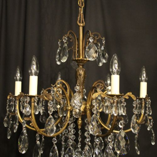 ITALIAN 6 LIGHT GILDED CRYSTAL ANTIQUE CHANDELIER - ADDITIONAL PHOTO 1