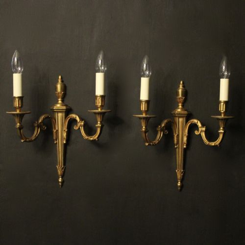 french pair of gilded twin arm antique wall lights - CATEGORY: ANTIQUE LIGHTING - DATED 1920