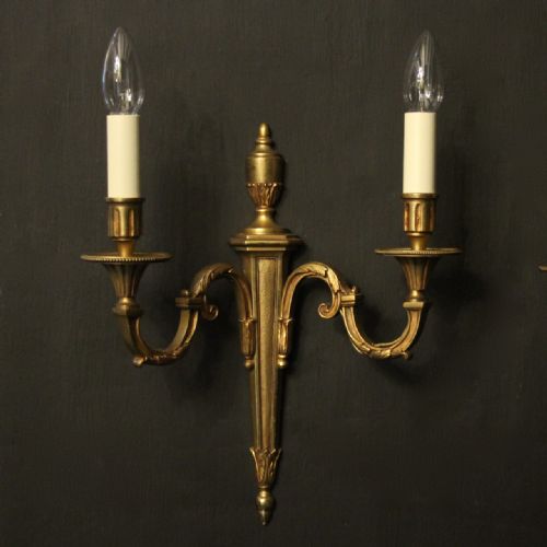 FRENCH PAIR OF GILDED TWIN ARM ANTIQUE WALL LIGHTS - ADDITIONAL PHOTO 1