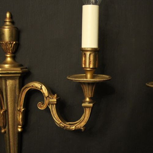 FRENCH PAIR OF GILDED TWIN ARM ANTIQUE WALL LIGHTS - ADDITIONAL PHOTO 2