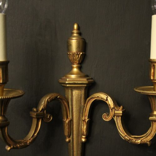 FRENCH PAIR OF GILDED TWIN ARM ANTIQUE WALL LIGHTS - ADDITIONAL PHOTO 3