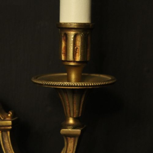 FRENCH PAIR OF GILDED TWIN ARM ANTIQUE WALL LIGHTS - ADDITIONAL PHOTO 4