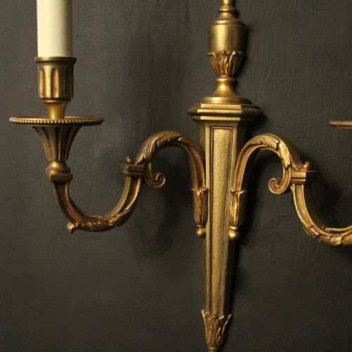FRENCH PAIR OF GILDED TWIN ARM ANTIQUE WALL LIGHTS - ADDITIONAL PHOTO 5