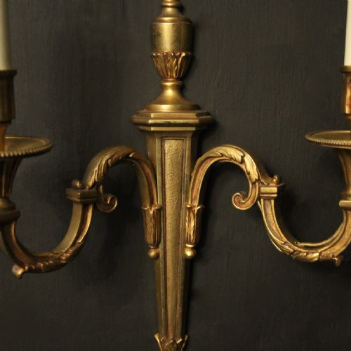 FRENCH PAIR OF GILDED TWIN ARM ANTIQUE WALL LIGHTS - ADDITIONAL PHOTO 6