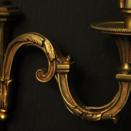 FRENCH PAIR OF GILDED TWIN ARM ANTIQUE WALL LIGHTS - ADDITIONAL PHOTO 8