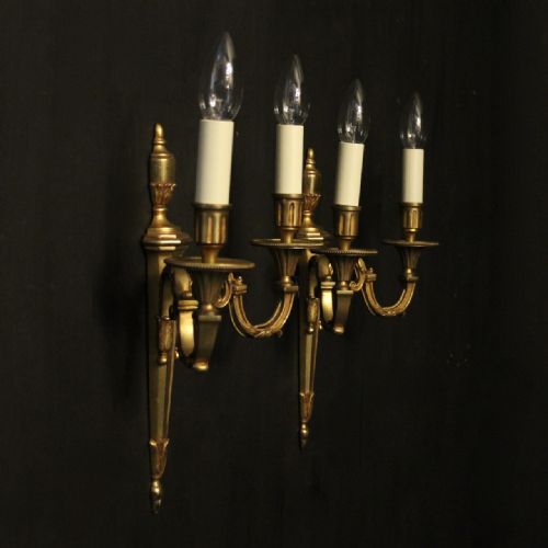 FRENCH PAIR OF GILDED TWIN ARM ANTIQUE WALL LIGHTS - ADDITIONAL PHOTO 9