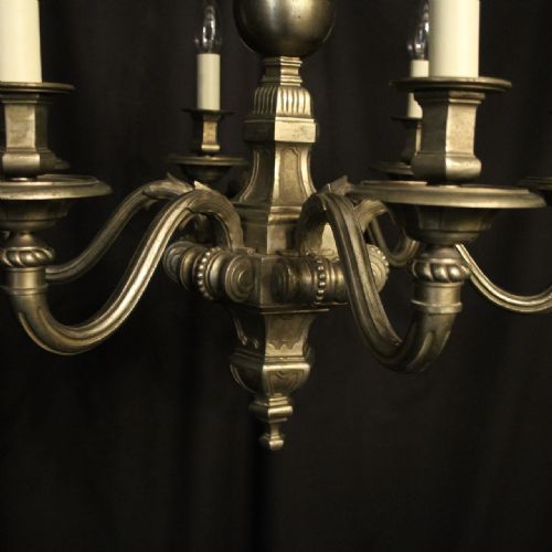 FRENCH SILVER BRONZE 6 LIGHT ANTIQUE CHANDELIER - ADDITIONAL PHOTO 5