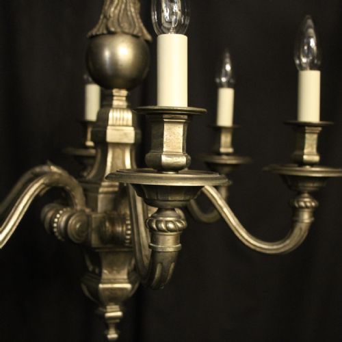 FRENCH SILVER BRONZE 6 LIGHT ANTIQUE CHANDELIER - ADDITIONAL PHOTO 6
