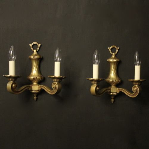 french pair of bronze twin arm antique wall lights - CATEGORY: ANTIQUE LIGHTING - DATED 1920