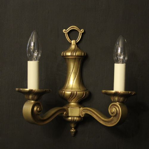 FRENCH PAIR OF BRONZE TWIN ARM ANTIQUE WALL LIGHTS - ADDITIONAL PHOTO 1