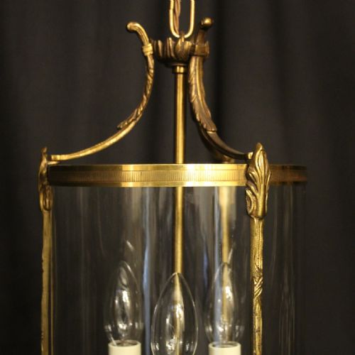FRENCH GILDED TRIPLE LIGHT CONVEX ANTIQUE LANTERN - ADDITIONAL PHOTO 1