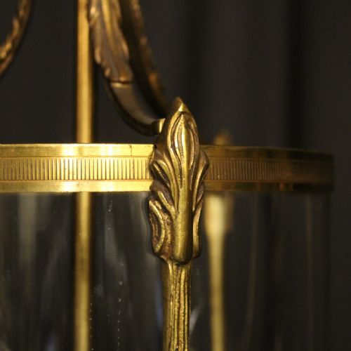 FRENCH GILDED TRIPLE LIGHT CONVEX ANTIQUE LANTERN - ADDITIONAL PHOTO 3