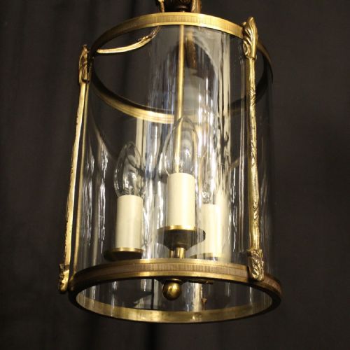FRENCH GILDED TRIPLE LIGHT CONVEX ANTIQUE LANTERN - ADDITIONAL PHOTO 4