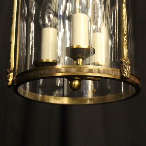 FRENCH GILDED TRIPLE LIGHT CONVEX ANTIQUE LANTERN - ADDITIONAL PHOTO 5