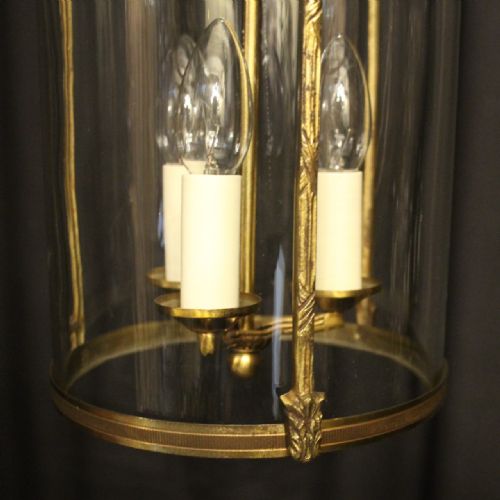 FRENCH GILDED TRIPLE LIGHT CONVEX ANTIQUE LANTERN - ADDITIONAL PHOTO 8