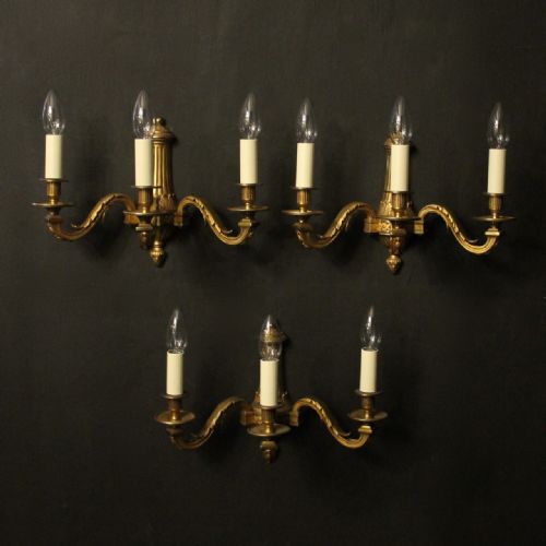 french set of 3 triple arm antique wall lights - CATEGORY: ANTIQUE LIGHTING - DATED 1920