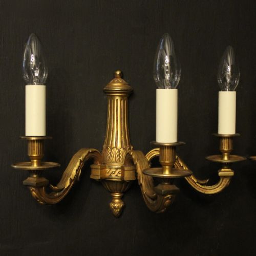 FRENCH SET OF 3 TRIPLE ARM ANTIQUE WALL LIGHTS - ADDITIONAL PHOTO 1