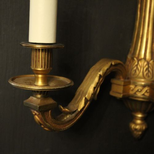 FRENCH SET OF 3 TRIPLE ARM ANTIQUE WALL LIGHTS - ADDITIONAL PHOTO 3