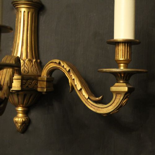 FRENCH SET OF 3 TRIPLE ARM ANTIQUE WALL LIGHTS - ADDITIONAL PHOTO 5