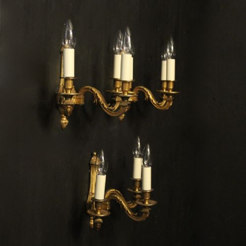 FRENCH SET OF 3 TRIPLE ARM ANTIQUE WALL LIGHTS - ADDITIONAL PHOTO 7