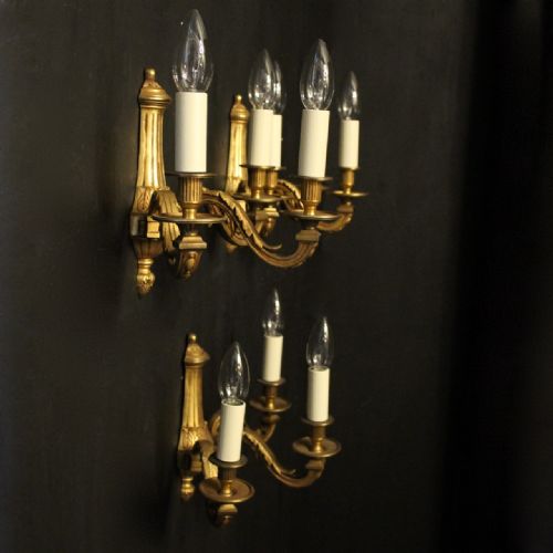 FRENCH SET OF 3 TRIPLE ARM ANTIQUE WALL LIGHTS - ADDITIONAL PHOTO 9