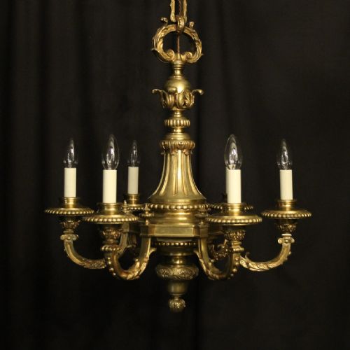 french gilded bronze 6 light antique chandelier - CATEGORY: ANTIQUE LIGHTING - DATED 19TH CENTURY
