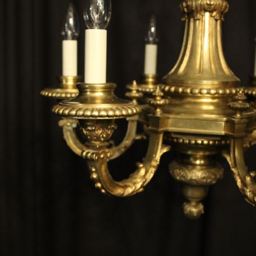 FRENCH GILDED BRONZE 6 LIGHT ANTIQUE CHANDELIER - ADDITIONAL PHOTO 1