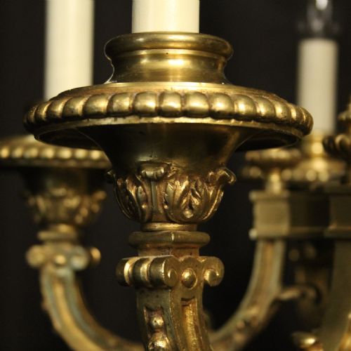 FRENCH GILDED BRONZE 6 LIGHT ANTIQUE CHANDELIER - ADDITIONAL PHOTO 2