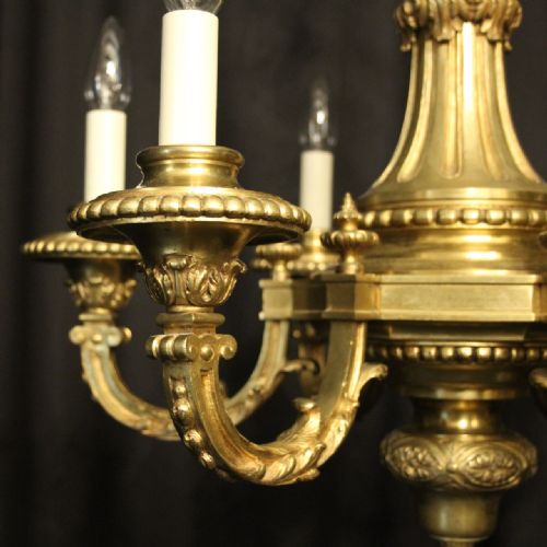 FRENCH GILDED BRONZE 6 LIGHT ANTIQUE CHANDELIER - ADDITIONAL PHOTO 3
