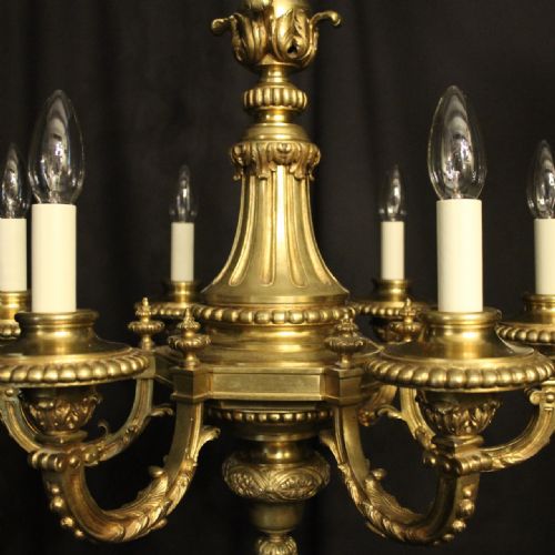 FRENCH GILDED BRONZE 6 LIGHT ANTIQUE CHANDELIER - ADDITIONAL PHOTO 4