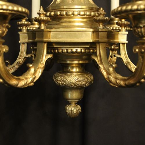 FRENCH GILDED BRONZE 6 LIGHT ANTIQUE CHANDELIER - ADDITIONAL PHOTO 5