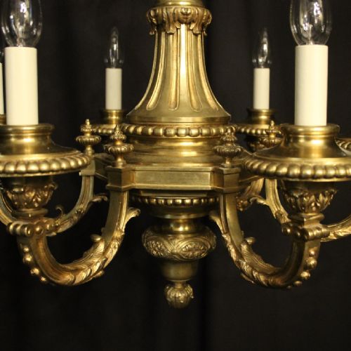 FRENCH GILDED BRONZE 6 LIGHT ANTIQUE CHANDELIER - ADDITIONAL PHOTO 6