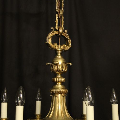 FRENCH GILDED BRONZE 6 LIGHT ANTIQUE CHANDELIER - ADDITIONAL PHOTO 7