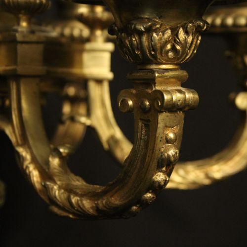 FRENCH GILDED BRONZE 6 LIGHT ANTIQUE CHANDELIER - ADDITIONAL PHOTO 8